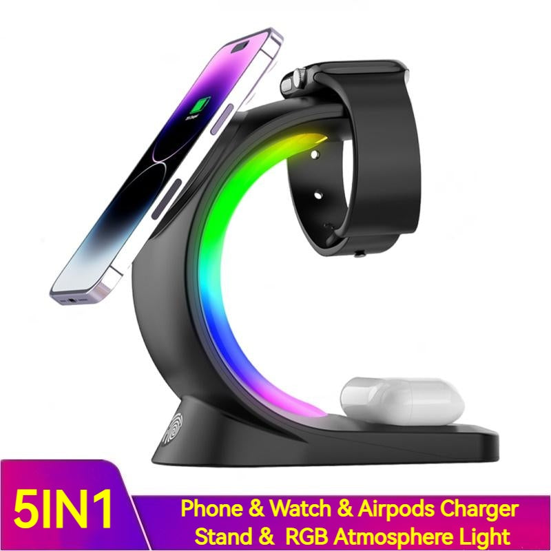 4-in-1 Magnetic Wireless Charger | Fast Charging + Ambient LED Dock