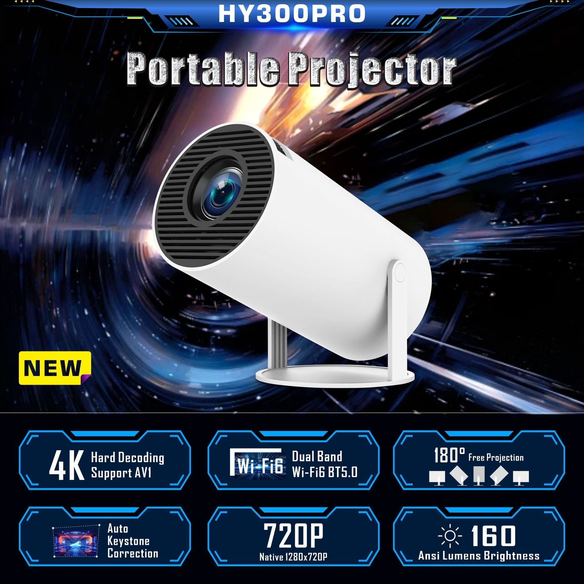 The HY300 Pro: Ultra-Portable 4K Home Cinema Projector